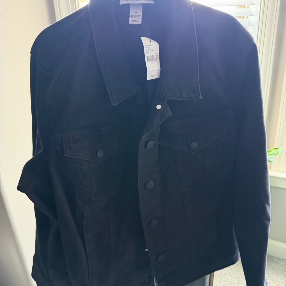 BNWT- Lane Bryant Plus Size- Black Stone Wash Denim Jacket- 24W